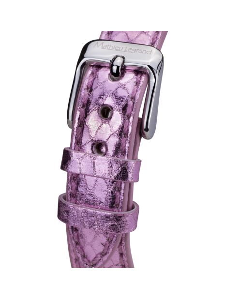 Montre Femme  en Cuir Fleurs Volantes violette