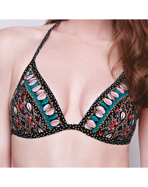 Dreieckiges Seychellen-Bikinioberteil in Türkis und Braun