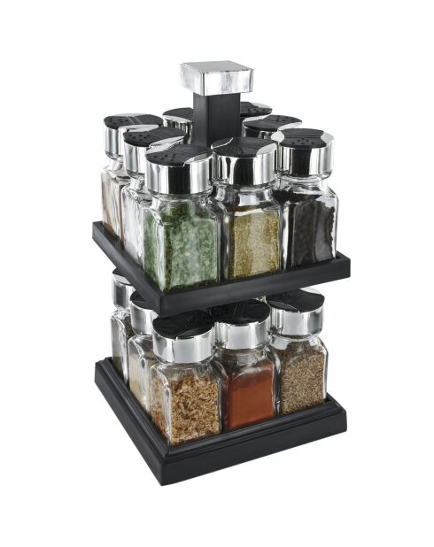 Carrousel à épices 16 pots noir - 16x16x29 cm