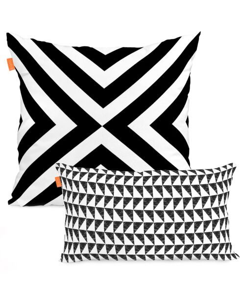 2 housses de coussin Trip blanches & noires - 50x50/50x30 cm