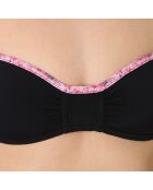 Maillot top bandeau noir imprime fleurs