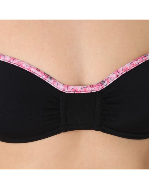 Maillot top bandeau noir imprime fleurs