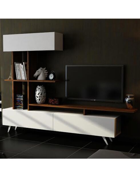 Meuble TV Violet blanc/bois - 180x32x180 cm