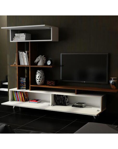 Meuble TV Violet blanc/bois - 180x32x180 cm