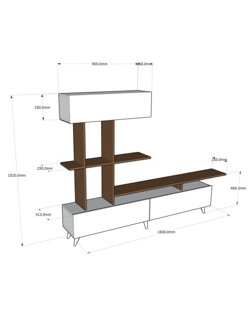 Meuble TV Violet blanc/bois - 180x32x180 cm