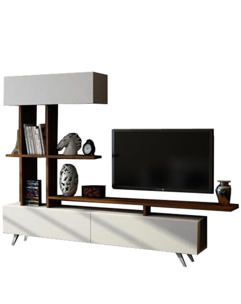 Meuble TV Violet blanc/bois - 180x32x180 cm