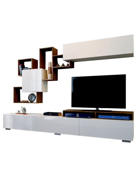 Ensemble Meuble TV & Étagère Murale Elite blanc/bois - 210x35x40 cm