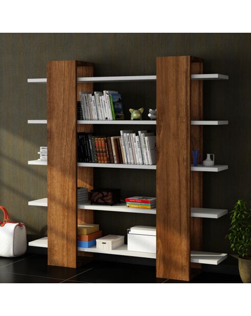 Bibliothèque Pool blanc/bois - 120x19.5x120 cm