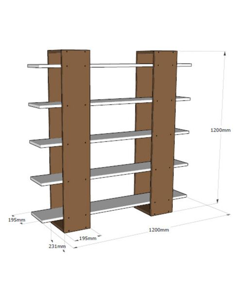 Bibliothèque Pool blanc/bois - 120x19.5x120 cm