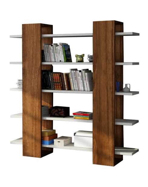 Bibliothèque Pool blanc/bois - 120x19.5x120 cm
