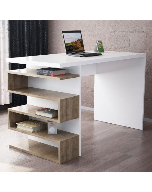 Bureau Snake blanc/bois - 120x60x75 cm