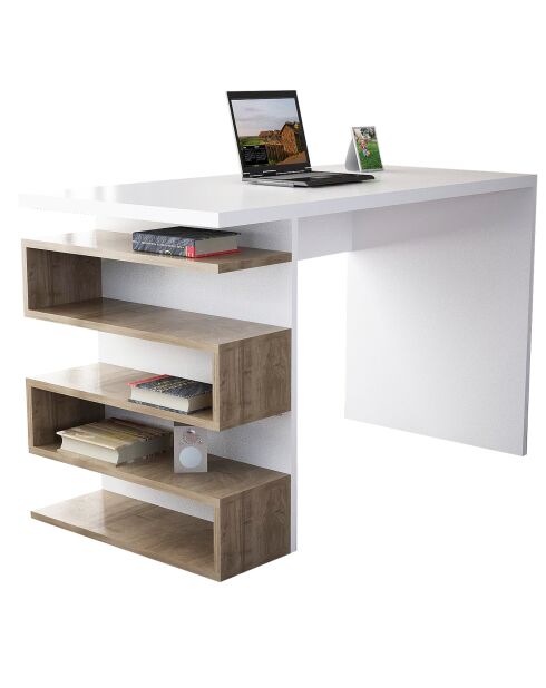 Bureau Snake blanc/bois - 120x60x75 cm