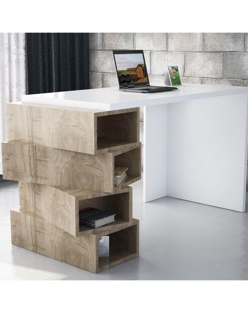 Bureau Jenga blanc/bois - 130x60x75 cm