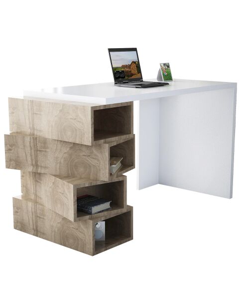 Bureau Jenga blanc/bois - 130x60x75 cm