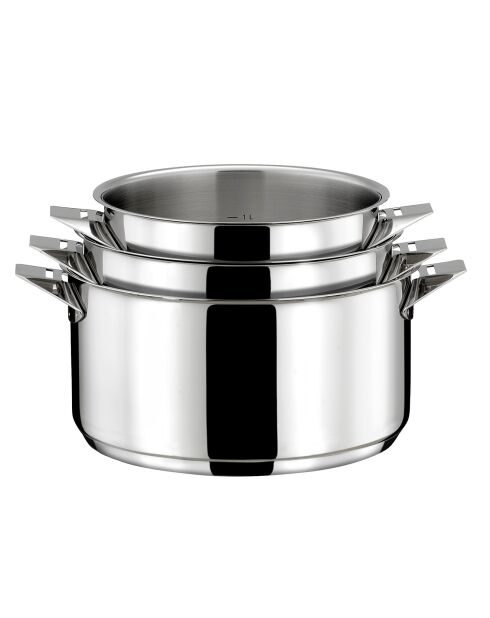 3 Casseroles & 1 poignée amovible Eclipse en inox à induction - D.16/18/20  cm