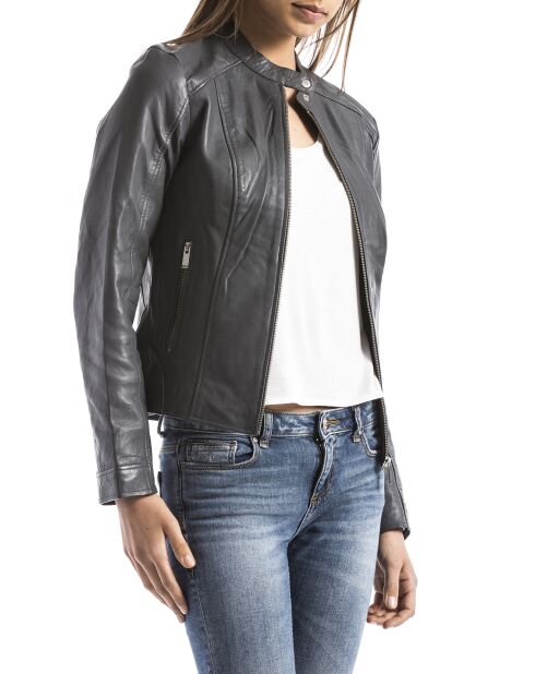 Veste en Cuir Alazeia gris foncé