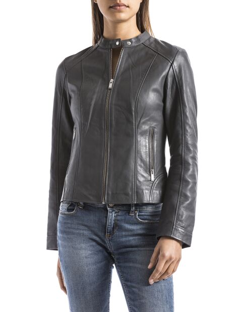 Veste en Cuir Alazeia gris foncé