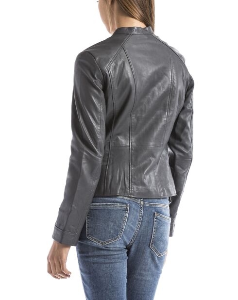 Veste en Cuir Alazeia gris foncé
