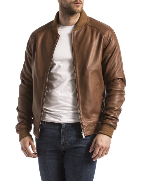 Veste en Cuir Eze cognac