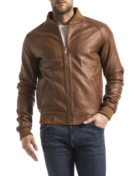 Veste en Cuir Eze cognac