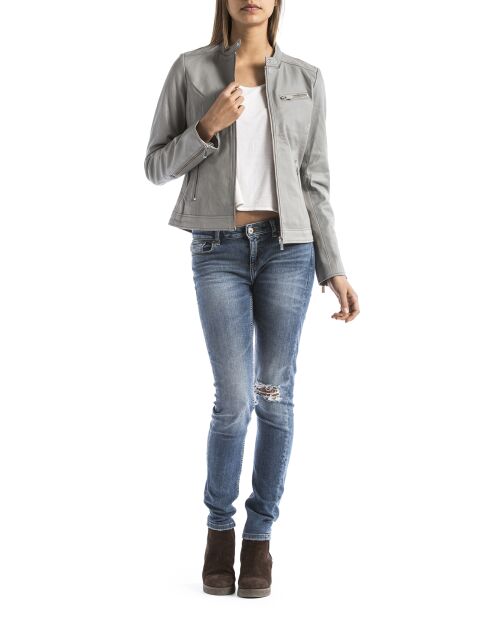 Veste en Cuir Pearl gris clair
