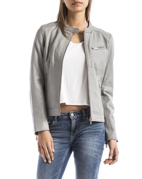 Veste en Cuir Pearl gris clair