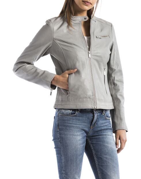 Veste en Cuir Pearl gris clair