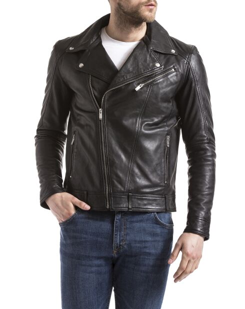 Veste en Cuir Thames noire