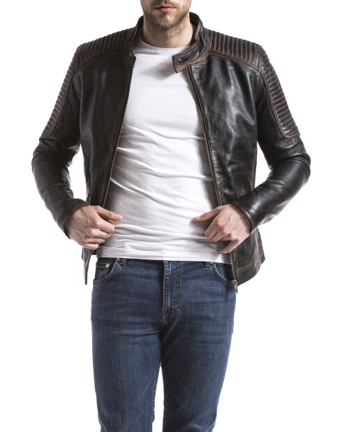Veste en cuir Vardo noir vintage