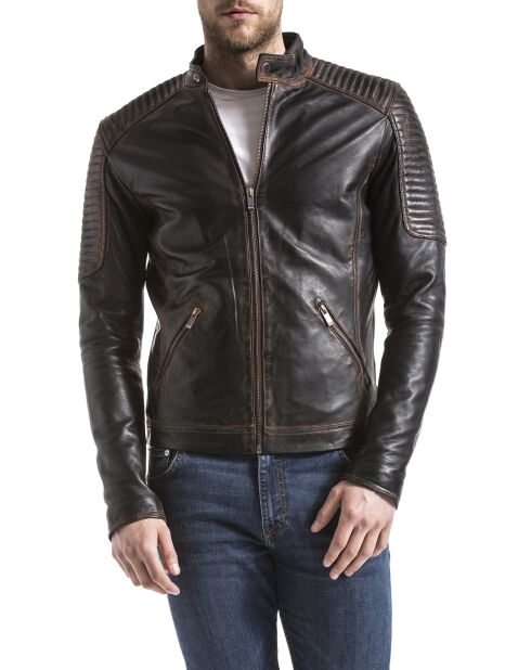 Veste en cuir Vardo noir vintage