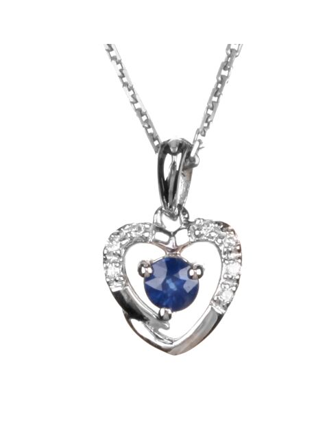 Pendentif  & chaîne Heart Diamants 0.02 ct Saphir 0.16 ct or blanc