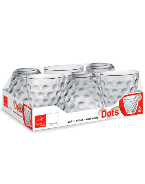 6 Verres à eau Dots transparents - 25 cl