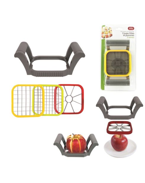 Coupe frites & pommes à 3 lames gris - 17x10.5x6 cm