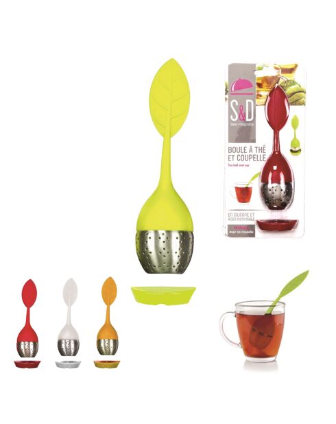 Boule à thé acier inoxydable + silicone coloris aléatoires - 12 cm