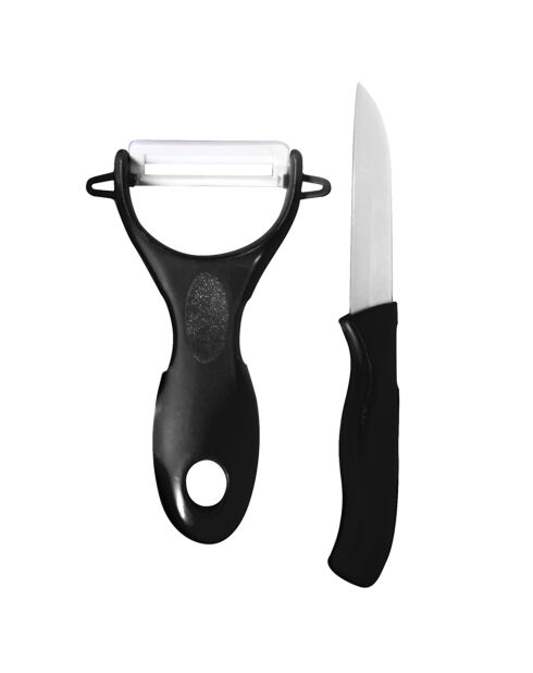 Couteau d'office & Éplucheur noirs - 7.5 cm