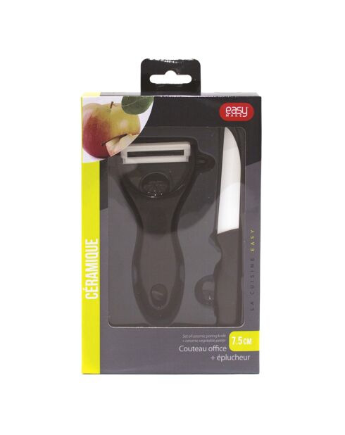 Couteau d'office & Éplucheur noirs - 7.5 cm