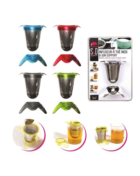 Theezetter + houder in willekeurige kleuren - 15x8,8x22 cm