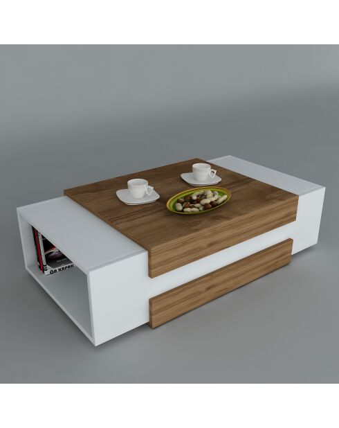 Table basse Nora blanc/noyer - 110x31x61 cm