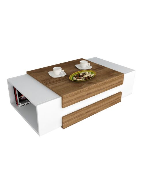Table basse Nora blanc/noyer - 110x31x61 cm