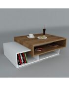 Tavolino da caffè con linguetta bianco/noce - 105x32x60 cm