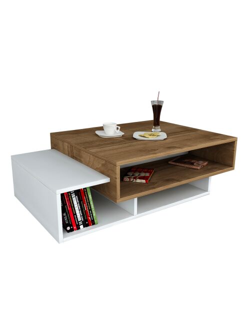 Tavolino da caffè con linguetta bianco/noce - 105x32x60 cm