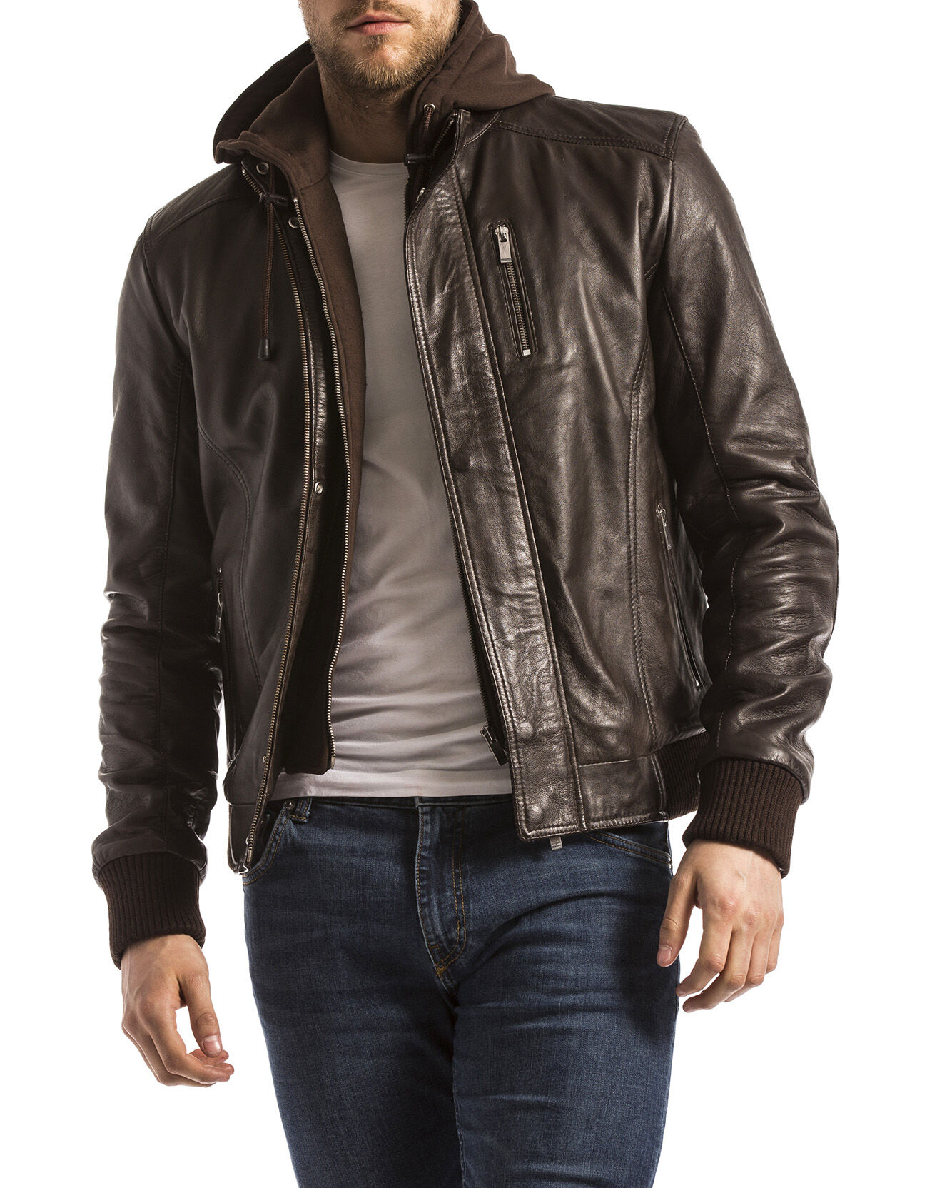 Veste en Cuir Brezon marron Vente privee Blue Wellford BazarChic