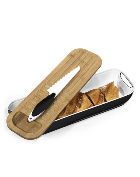 Corbeille & planche à pain avec son couteau noir - 40x12.5x9.5 cm