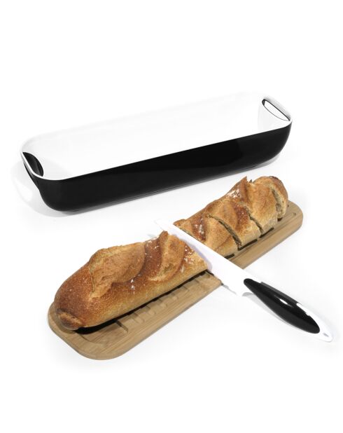 Corbeille & planche à pain avec son couteau noir - 40x12.5x9.5 cm