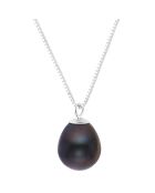 Justine schwarze Perlenkette 9-10 mm Silber