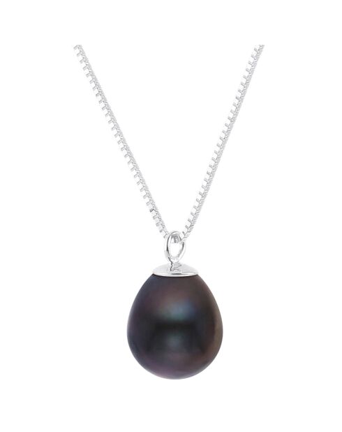 Justine schwarze Perlenkette 9-10 mm Silber