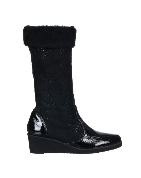 Bottes fourrées en Velours de Cuir Carlin noires - Talon 5 cm