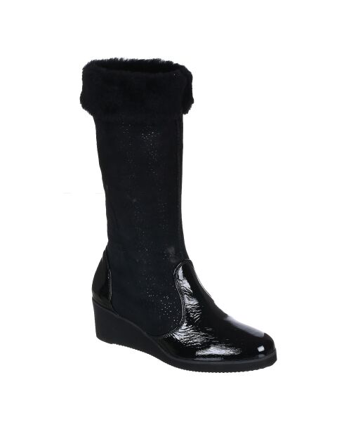 Bottes fourrées en Velours de Cuir Carlin noires - Talon 5 cm