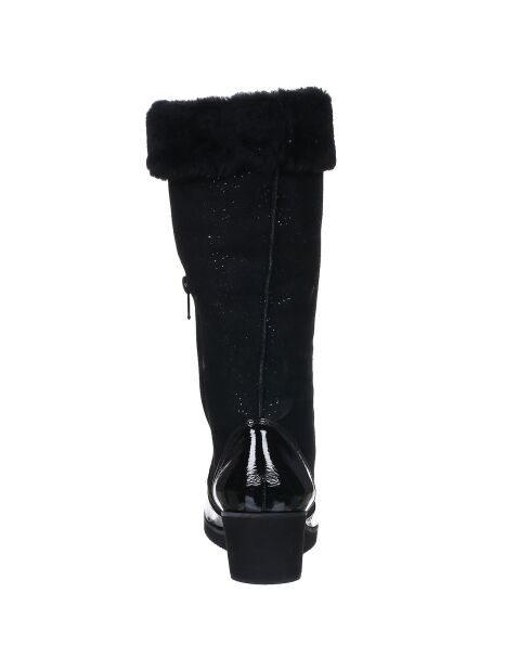 Bottes fourrées en Velours de Cuir Carlin noires - Talon 5 cm