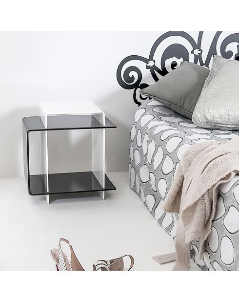 Table basse/chevet 70's blanc/noir - 45x33x47 cm